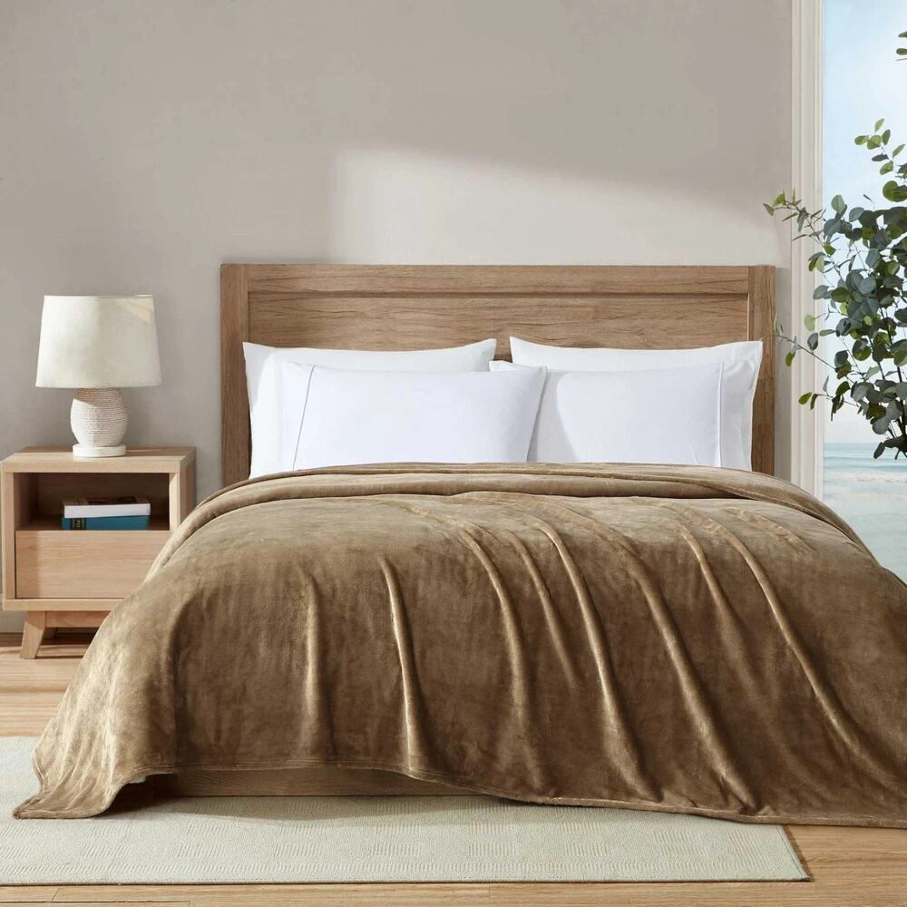 Nautica Soft Tides King Blanket Brown Ultra Plush Fleece 108x90 New